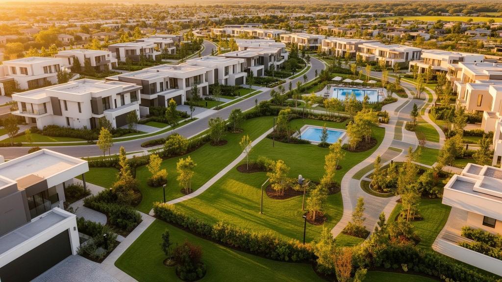 Modern residential estate aerial view